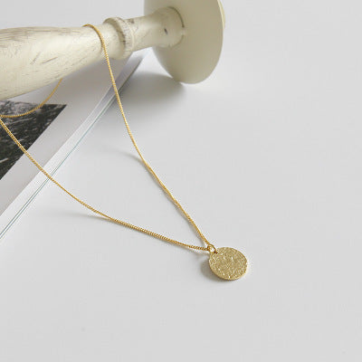 Lovcia 18K Gold Plated Round Tag Pendant Necklace 15mm-Necklaces-Yellow Gold-Yellow Gold