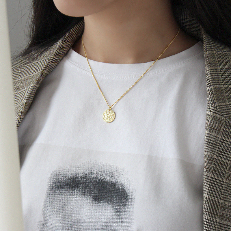 Lovcia 18K Gold Plated Round Tag Pendant Necklace 15mm-Necklaces-Yellow Gold-Yellow Gold