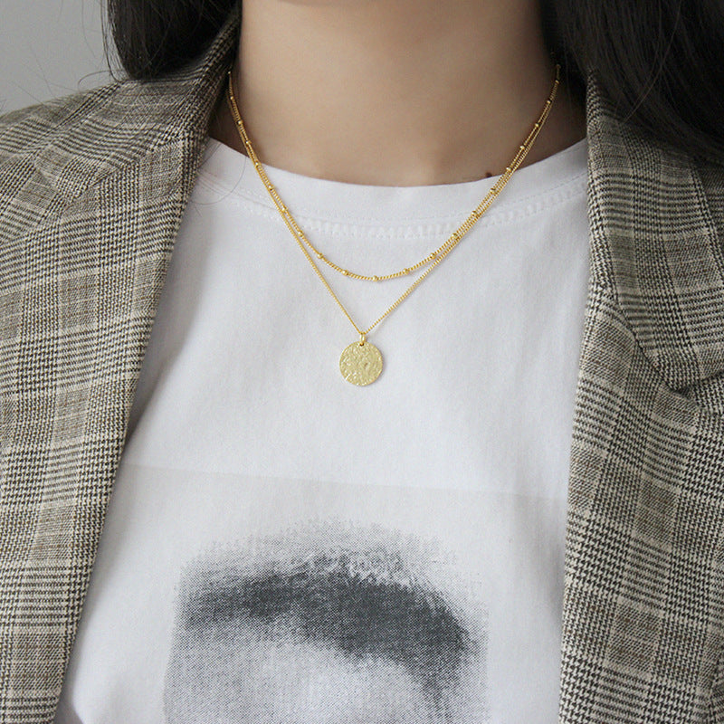 Lovcia 18K Gold Plated Round Tag Pendant Necklace 15mm-Necklaces-Yellow Gold-Yellow Gold