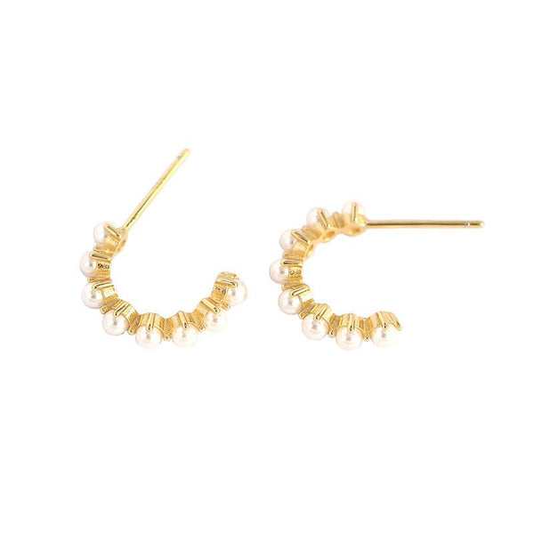 Lovcia 18K Gold Plated Shell Pearl Hoop Earrings 10mm-Earrings-Yellow Gold-