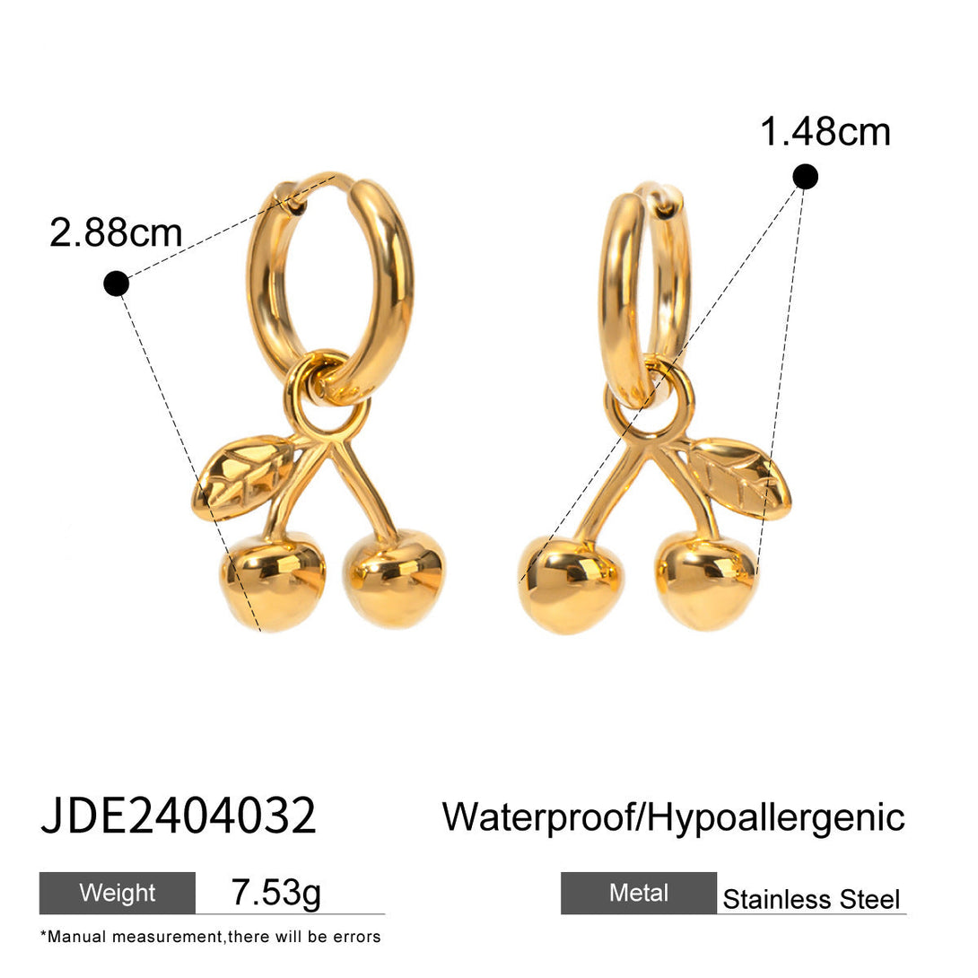 Lovcia 18K Gold-Plated Stainless Steel Cherry Pendant Huggie Earrings for Women-Earrings-JDE2404032-JDE2404032