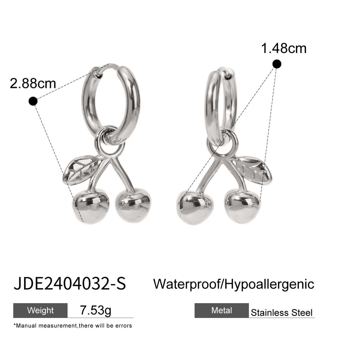 Lovcia 18K Gold-Plated Stainless Steel Cherry Pendant Huggie Earrings for Women-Earrings-JDE2404032 S-JDE2404032 S