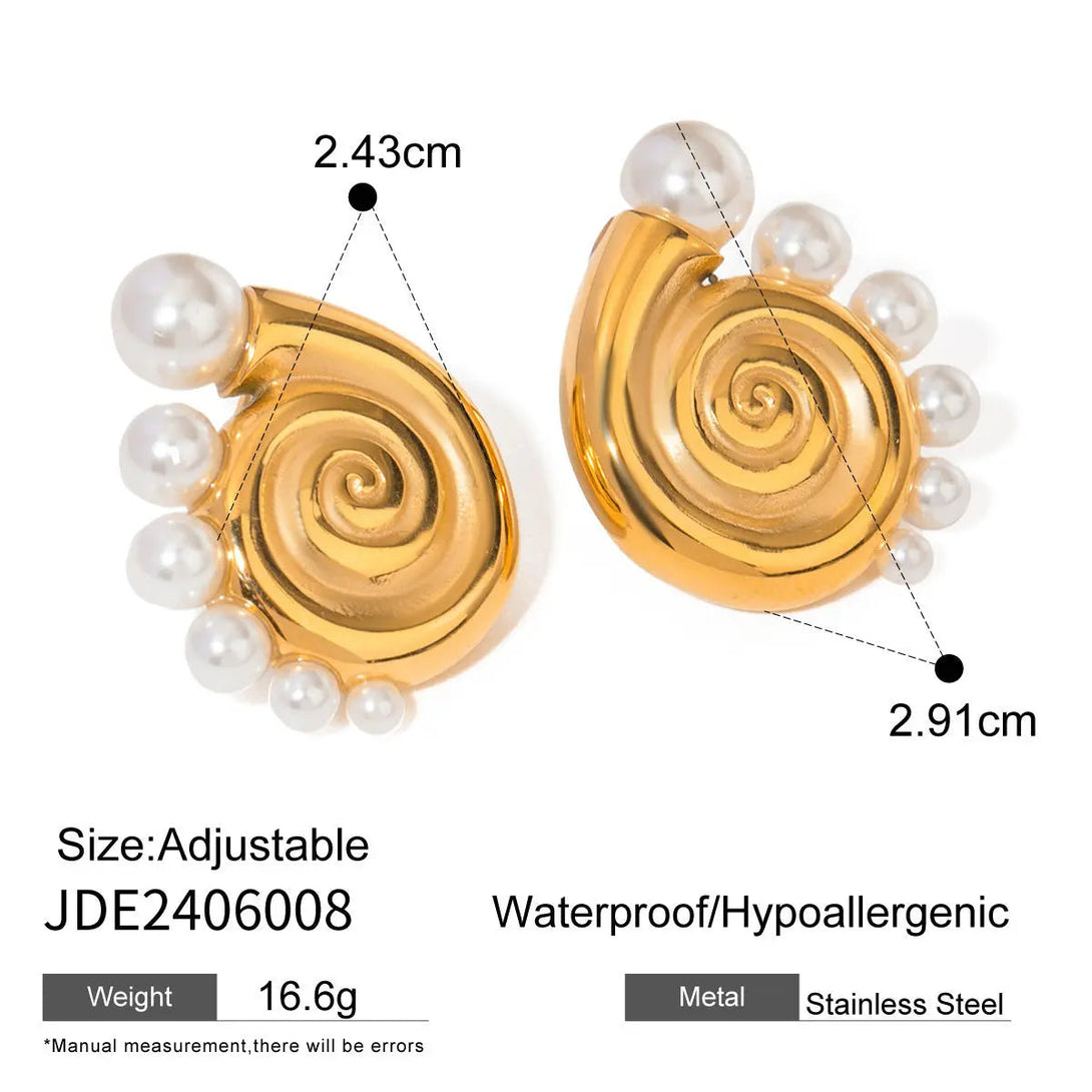 Lovcia 18K Gold-Plated Stainless Steel Conch Pearl Stud Earrings for Women-Earrings-JDE2406008-JDE2406008