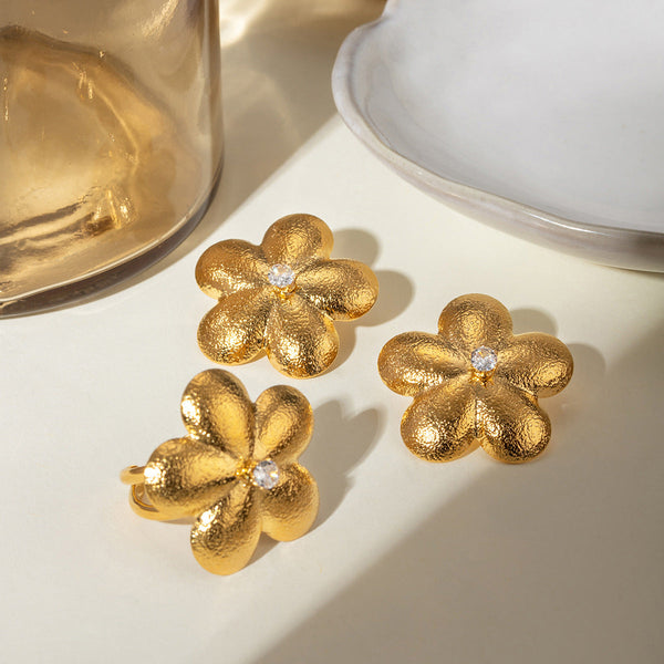 Lovcia 18K Gold Plated Stainless Steel Floral Rhinestone Stud Earrings for Women-Earrings-JDEW2404022-JDEW2404022
