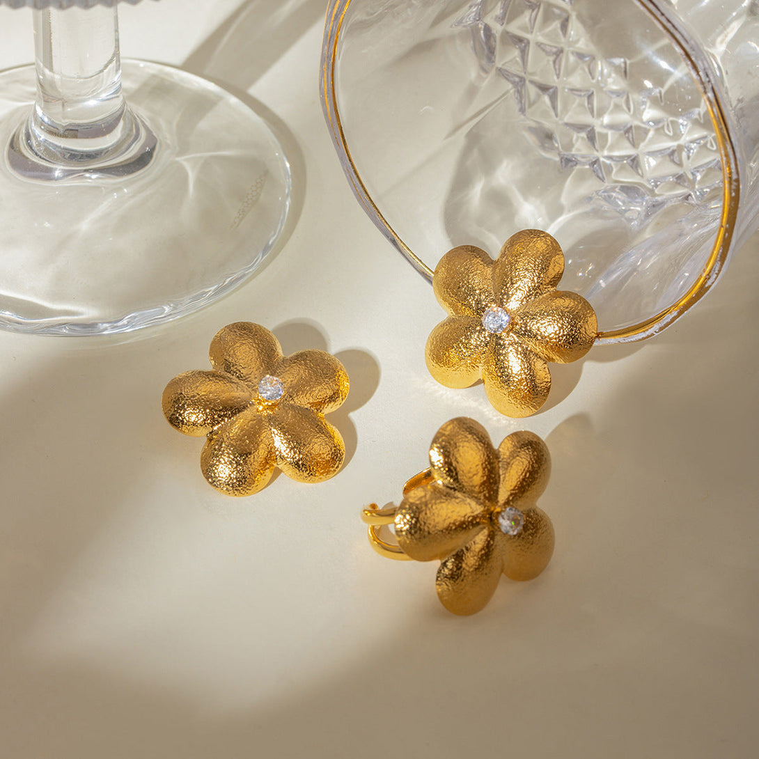 Lovcia 18K Gold Plated Stainless Steel Floral Rhinestone Stud Earrings for Women-Earrings-JDEW2404022-JDEW2404022