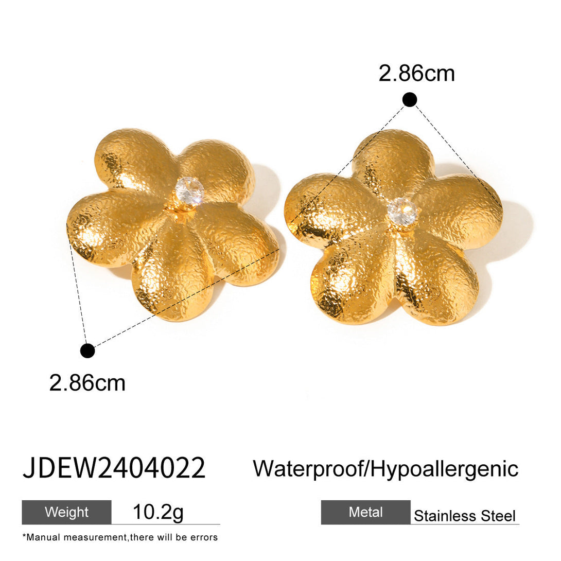 Lovcia 18K Gold Plated Stainless Steel Floral Rhinestone Stud Earrings for Women-Earrings-JDEW2404022-JDEW2404022