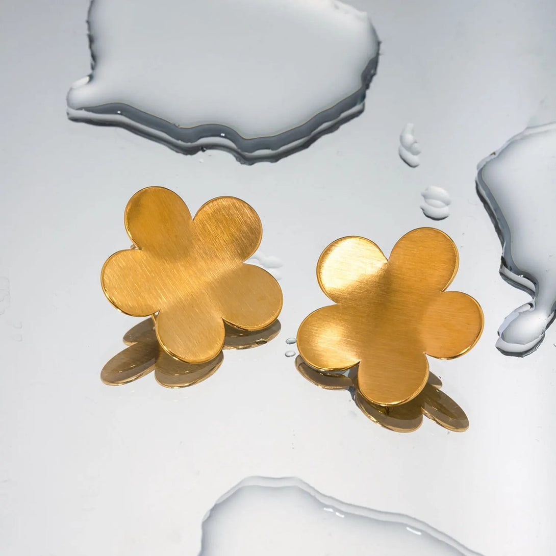 Lovcia 18K Gold-Plated Stainless Steel Flower Stud Earrings-Earrings-Gold-One Size-Gold