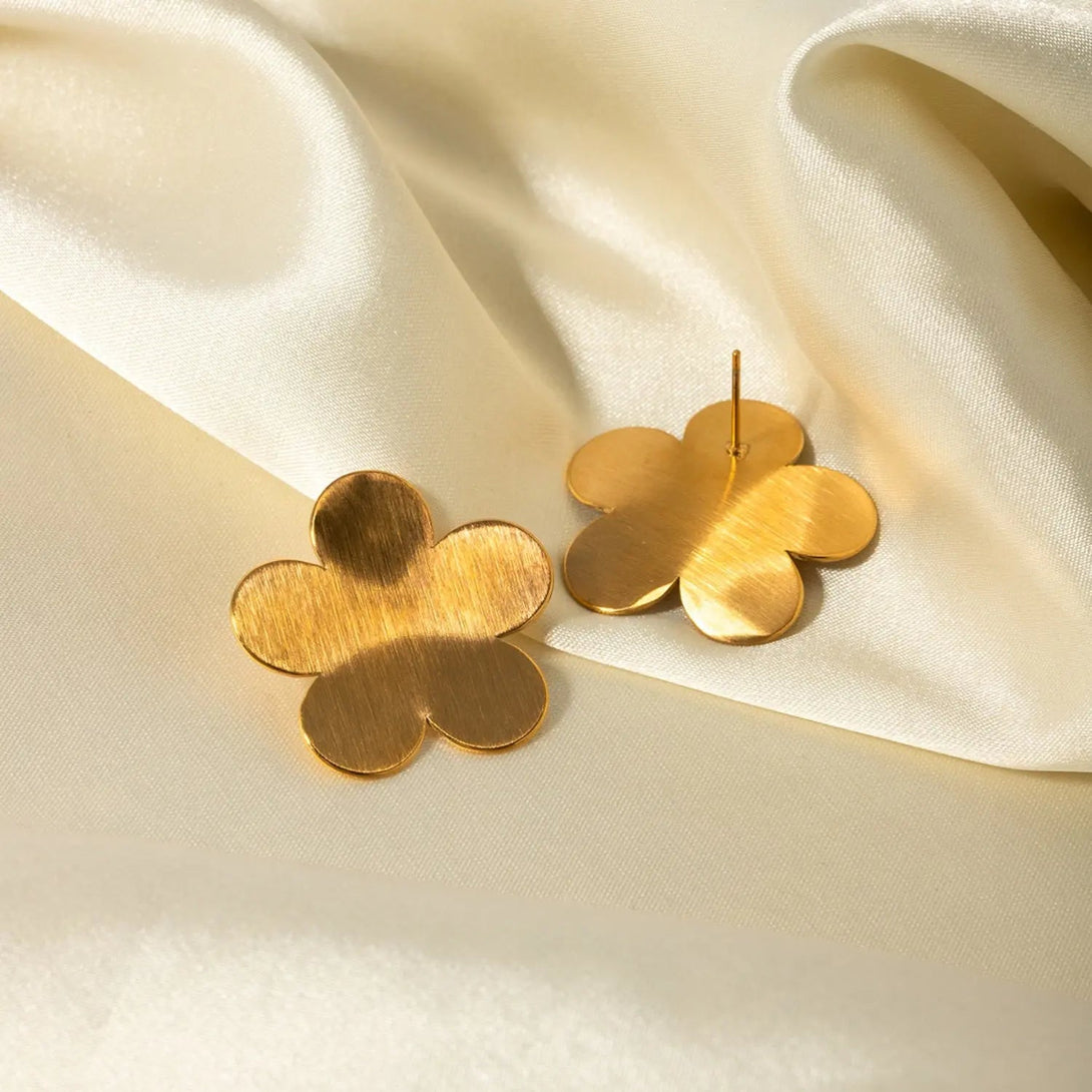 Lovcia 18K Gold-Plated Stainless Steel Flower Stud Earrings-Earrings-Gold-One Size-Gold