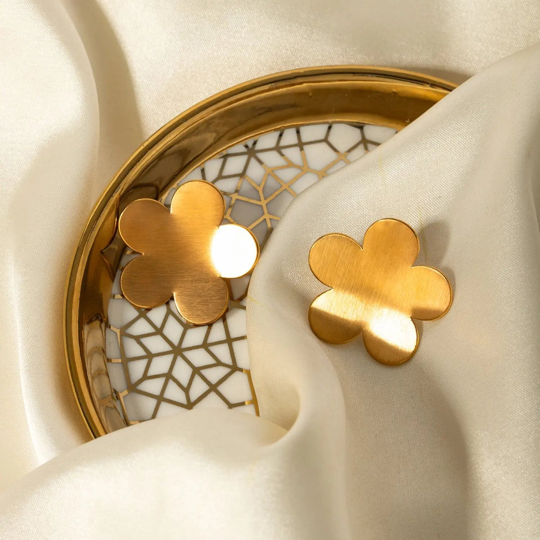 Lovcia 18K Gold-Plated Stainless Steel Flower Stud Earrings-Earrings-Gold-One Size-Gold