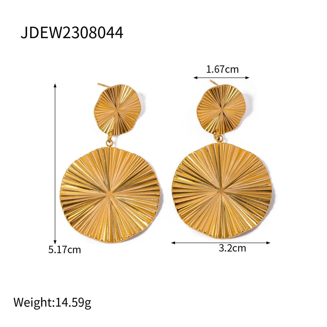 Lovcia 18K Gold-Plated Stainless Steel Geometric Round Pendant Women's Large Earrings-Earrings-JDEW2308044-JDEW2308044