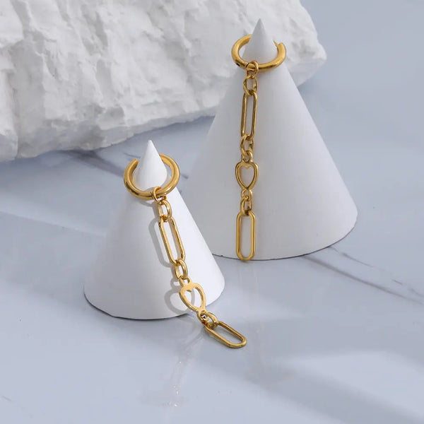 Lovcia 18K Gold Plated Stainless Steel Hollow Heart Chain Earrings-Earrings-Gold-Gold