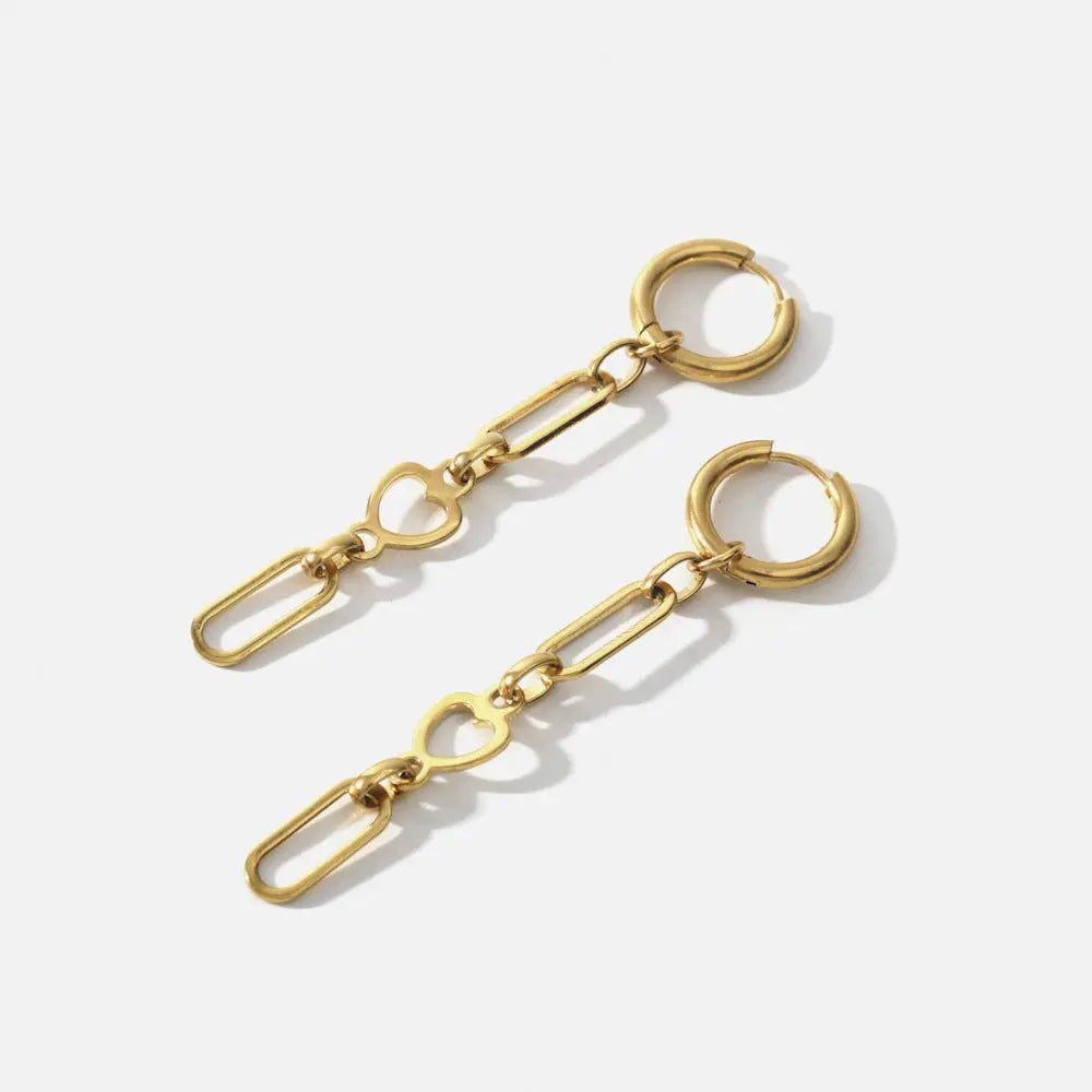 Lovcia 18K Gold Plated Stainless Steel Hollow Heart Chain Earrings-Earrings-Gold-Gold