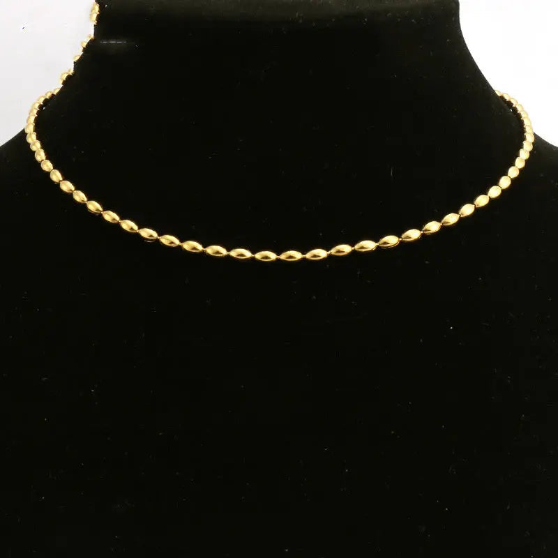 Lovcia 18K Gold Plated Stainless Steel Oval Beads Chain Necklace for Women, Elegant Adjustable Fashion Jewellery, Lightweight Gold Bead Choker Necklace, Perfect Gift for Her-Necklaces-Gold-Gold