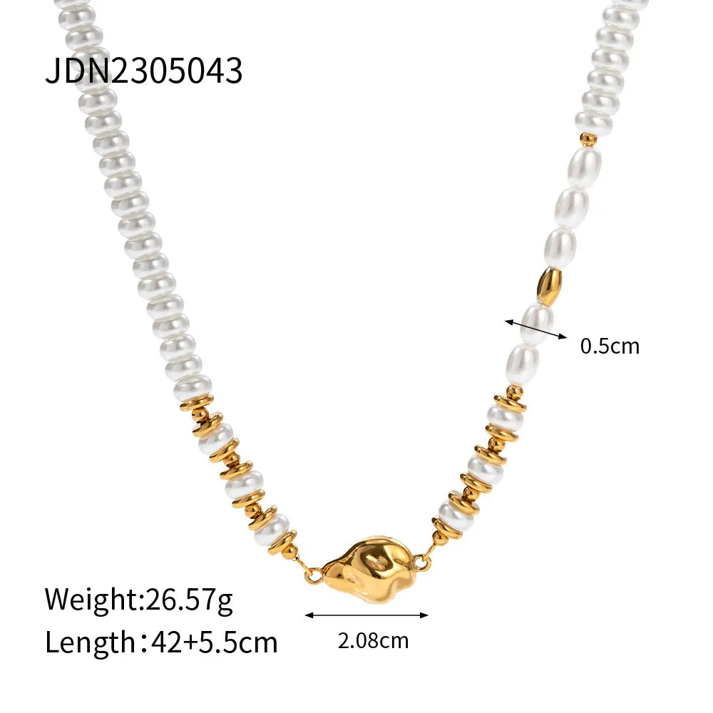 Lovcia 18K Gold Plated Stainless Steel Pearl Choker Necklace for Women - Elegant Water Drop Pendant, Adjustable Pearl Bead Chain, Hypoallergenic Jewellery for Weddings, Parties, Gifts-Necklaces-Gold-Gold