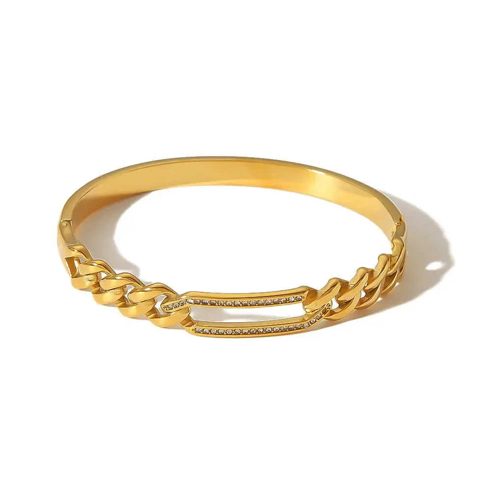 Lovcia 18K Gold Plated Stainless Steel Radiant Chain Link Bangle Bracelet for Women-Bracelets-Gold-Gold