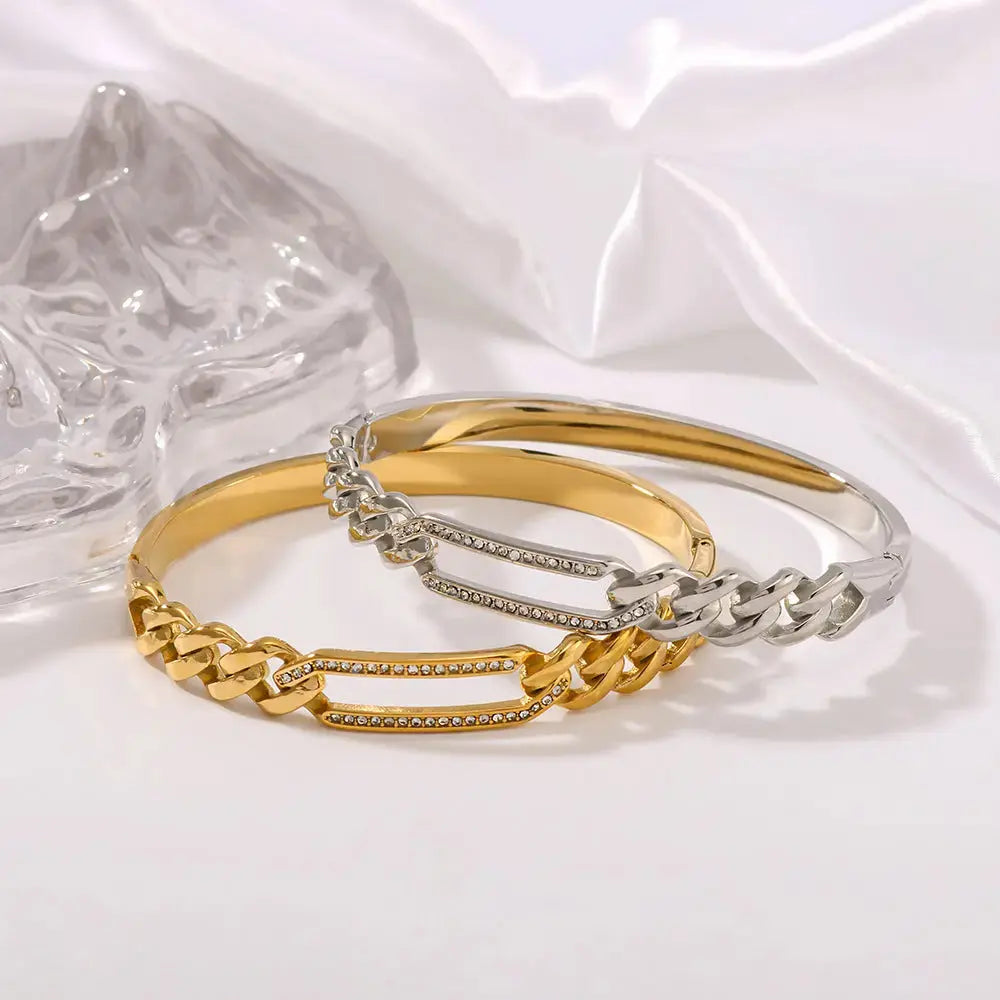 Lovcia 18K Gold Plated Stainless Steel Radiant Chain Link Bangle Bracelet for Women-Bracelets-Gold-Gold