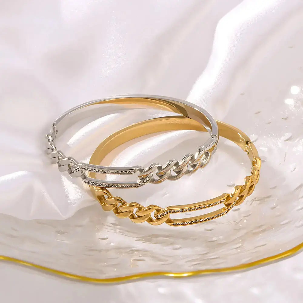 Lovcia 18K Gold Plated Stainless Steel Radiant Chain Link Bangle Bracelet for Women-Bracelets-Gold-Gold