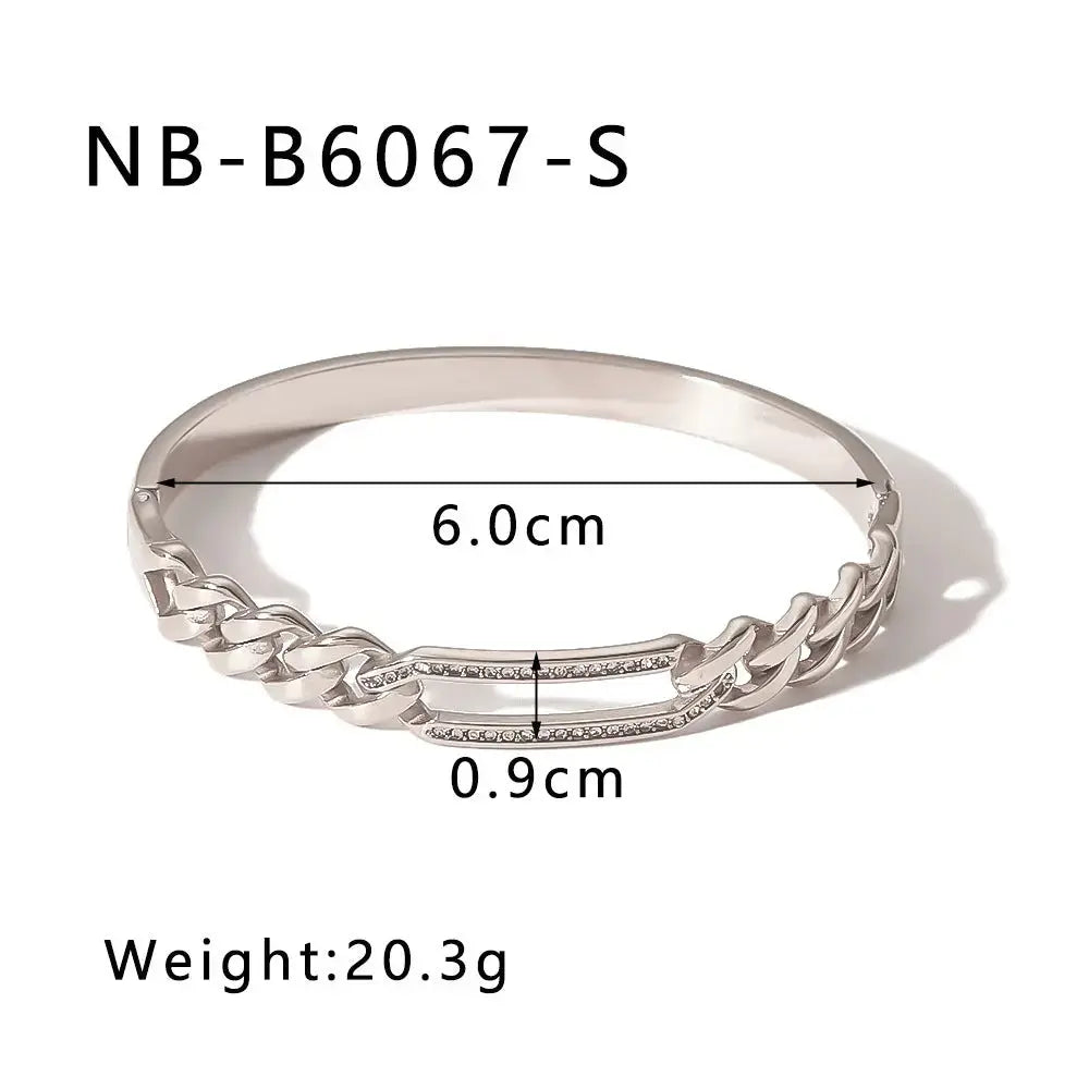 Lovcia 18K Gold Plated Stainless Steel Radiant Chain Link Bangle Bracelet for Women-Bracelets-Gold-Gold