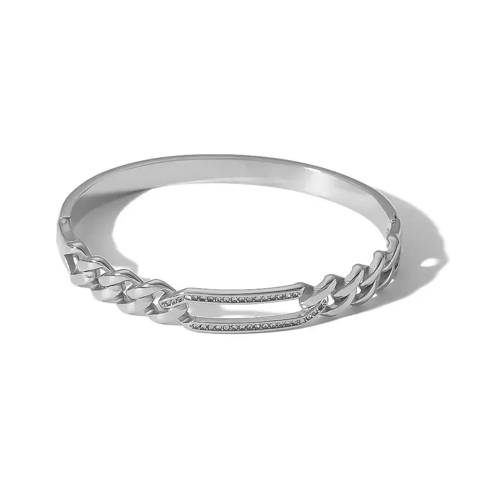 Lovcia 18K Gold Plated Stainless Steel Radiant Chain Link Bangle Bracelet for Women-Bracelets-Silver-Silver