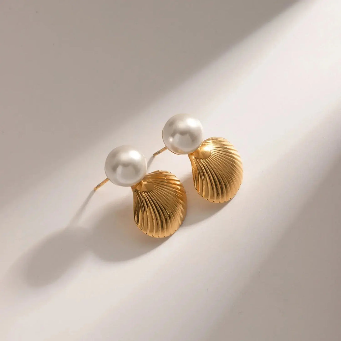 Lovcia 18K Gold-Plated Stainless Steel Shell Shape Earrings-Earrings-Gold-One Size-Gold