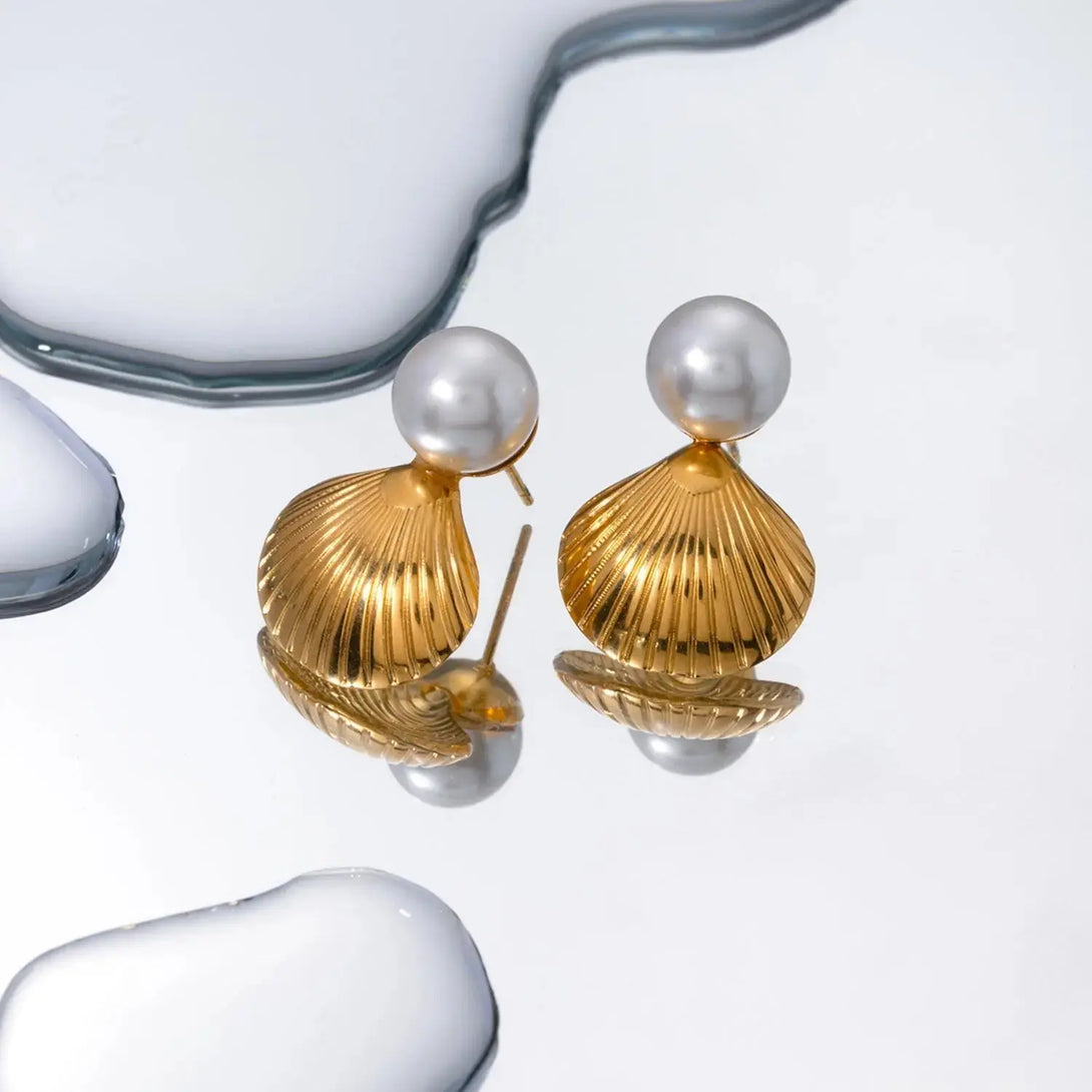 Lovcia 18K Gold-Plated Stainless Steel Shell Shape Earrings-Earrings-Gold-One Size-Gold