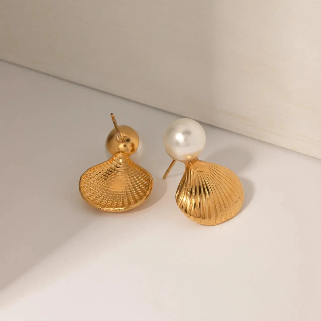 Lovcia 18K Gold-Plated Stainless Steel Shell Shape Earrings-Earrings-Gold-One Size-Gold