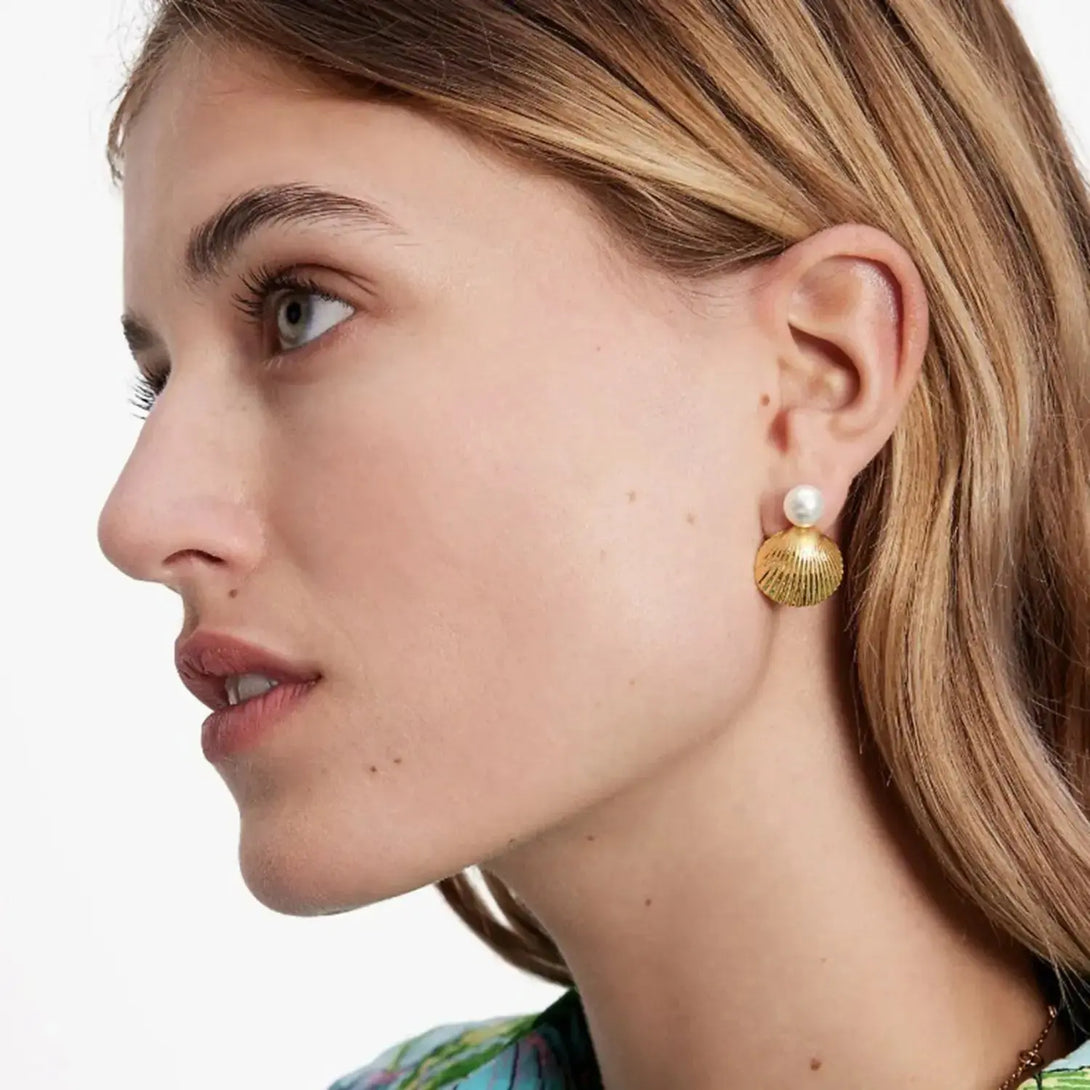 Lovcia 18K Gold-Plated Stainless Steel Shell Shape Earrings-Earrings-Gold-One Size-Gold