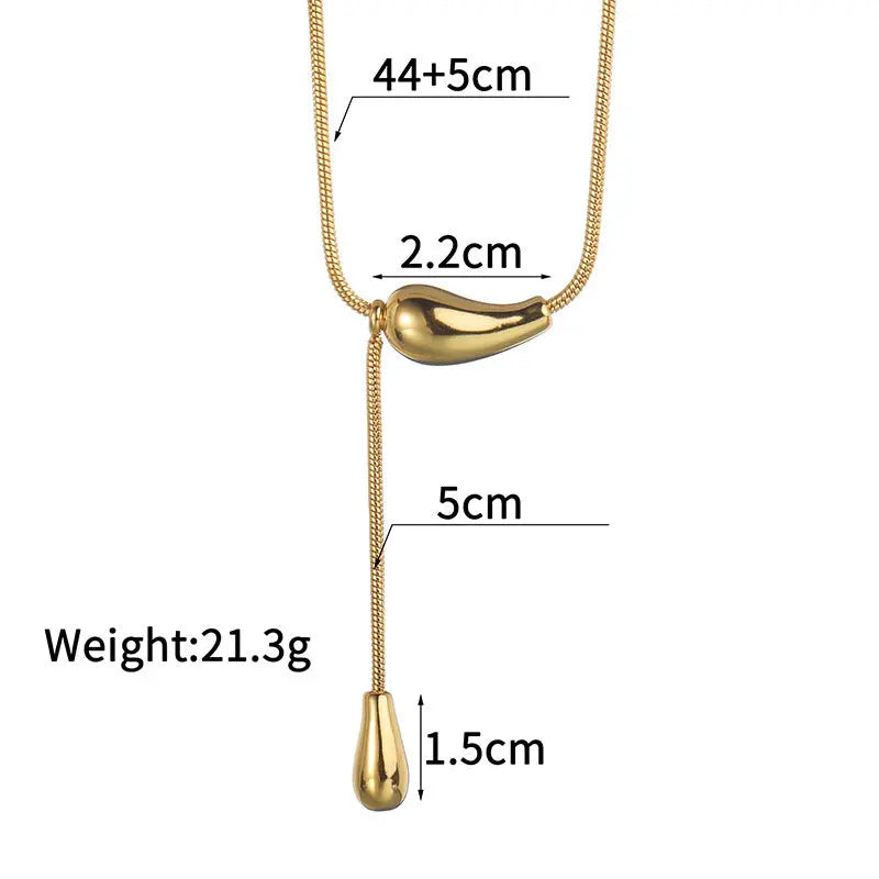 Lovcia 18K Gold Plated Stainless Steel Snake Chain Teardrop Necklace for Women - Adjustable Elegant Jewellery-Necklaces-Gold-Gold