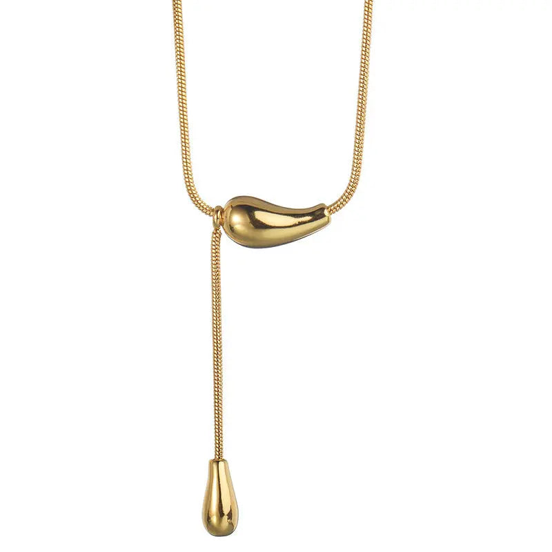 Lovcia 18K Gold Plated Stainless Steel Snake Chain Teardrop Necklace for Women - Adjustable Elegant Jewellery-Necklaces-Gold-Gold