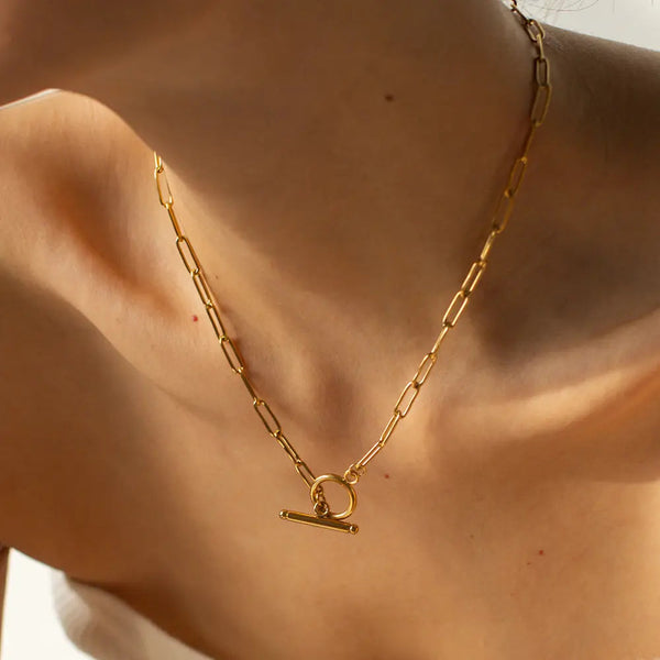 Lovcia 18K Gold Plated Stainless Steel Toggle Clasp Chain Necklace for Women - Elegant and Durable Link Design-Necklaces-Gold_JDN20151-Gold_JDN20151