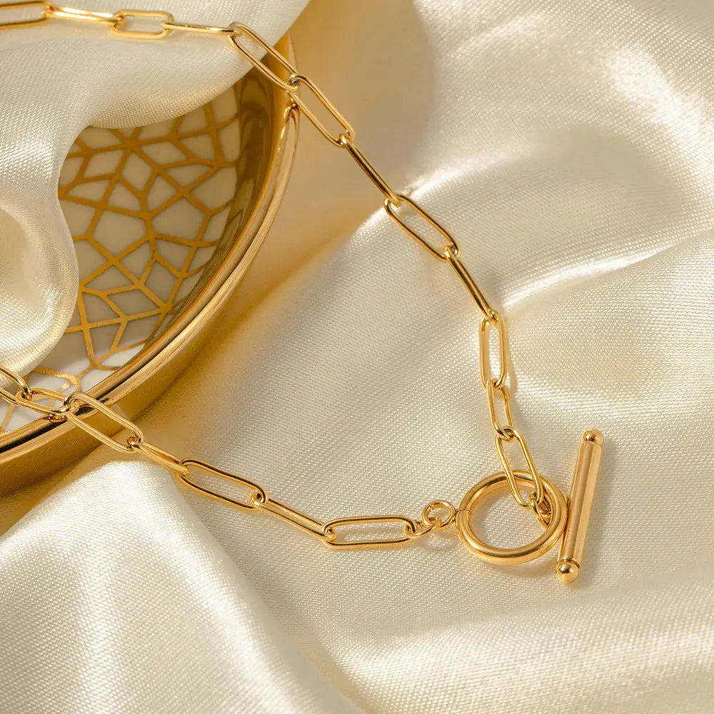 Lovcia 18K Gold Plated Stainless Steel Toggle Clasp Chain Necklace for Women - Elegant and Durable Link Design-Necklaces-Gold_JDN20151-Gold_JDN20151