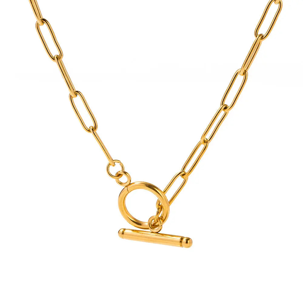 Lovcia 18K Gold Plated Stainless Steel Toggle Clasp Chain Necklace for Women - Elegant and Durable Link Design-Necklaces-Gold_JDN20151-Gold_JDN20151
