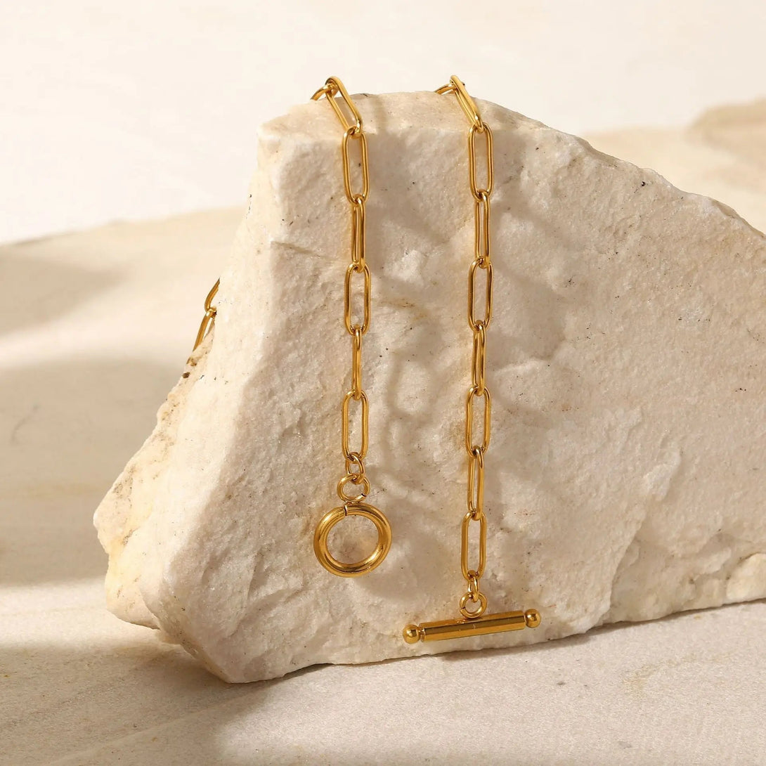 Lovcia 18K Gold Plated Stainless Steel Toggle Clasp Chain Necklace for Women - Elegant and Durable Link Design-Necklaces-Gold_JDN20151-Gold_JDN20151