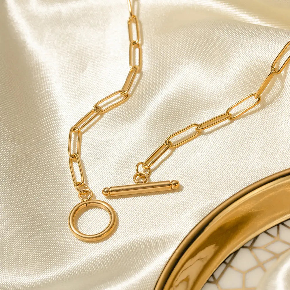 Lovcia 18K Gold Plated Stainless Steel Toggle Clasp Chain Necklace for Women - Elegant and Durable Link Design-Necklaces-Gold_JDN20151-Gold_JDN20151
