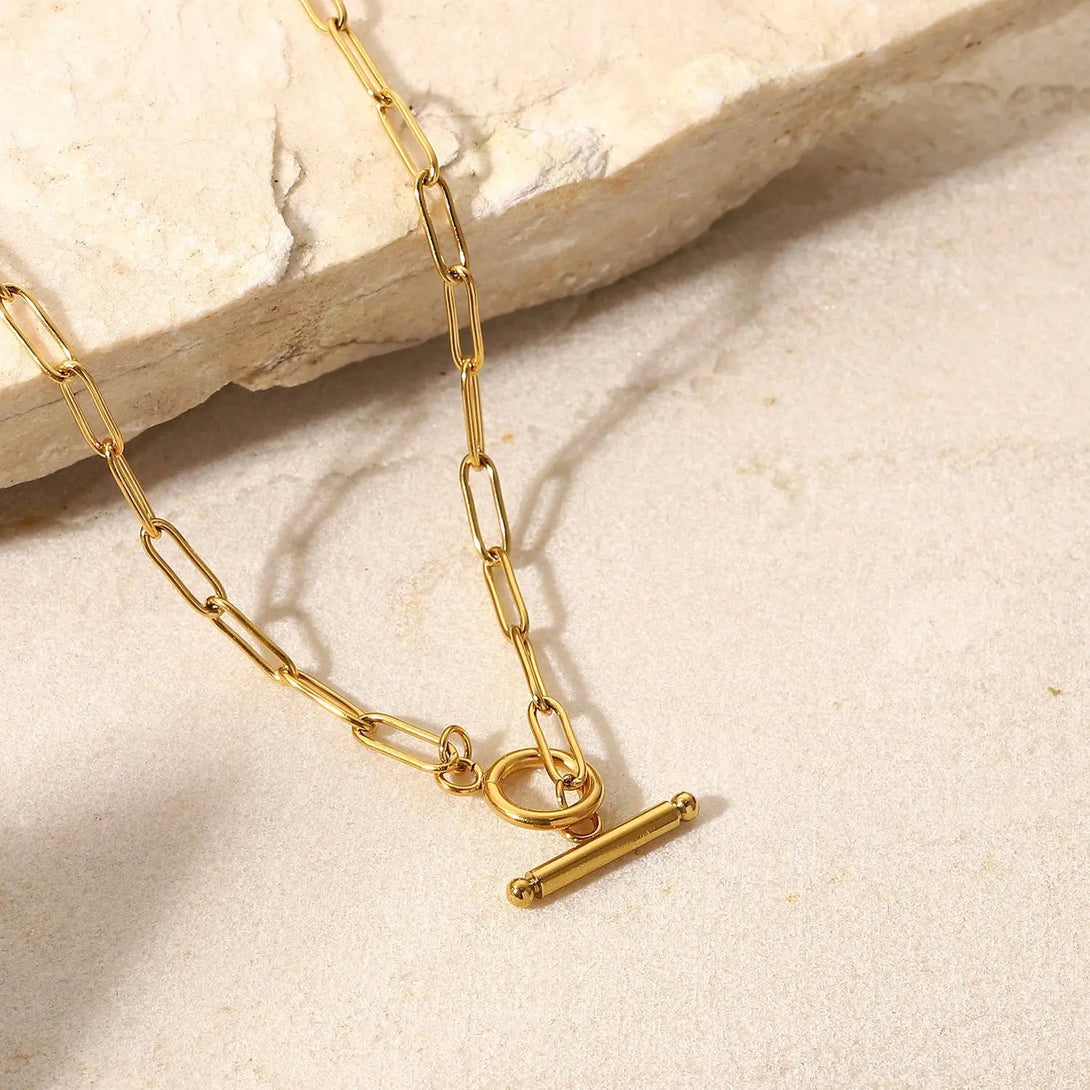 Lovcia 18K Gold Plated Stainless Steel Toggle Clasp Chain Necklace for Women - Elegant and Durable Link Design-Necklaces-Gold_JDN20151-Gold_JDN20151