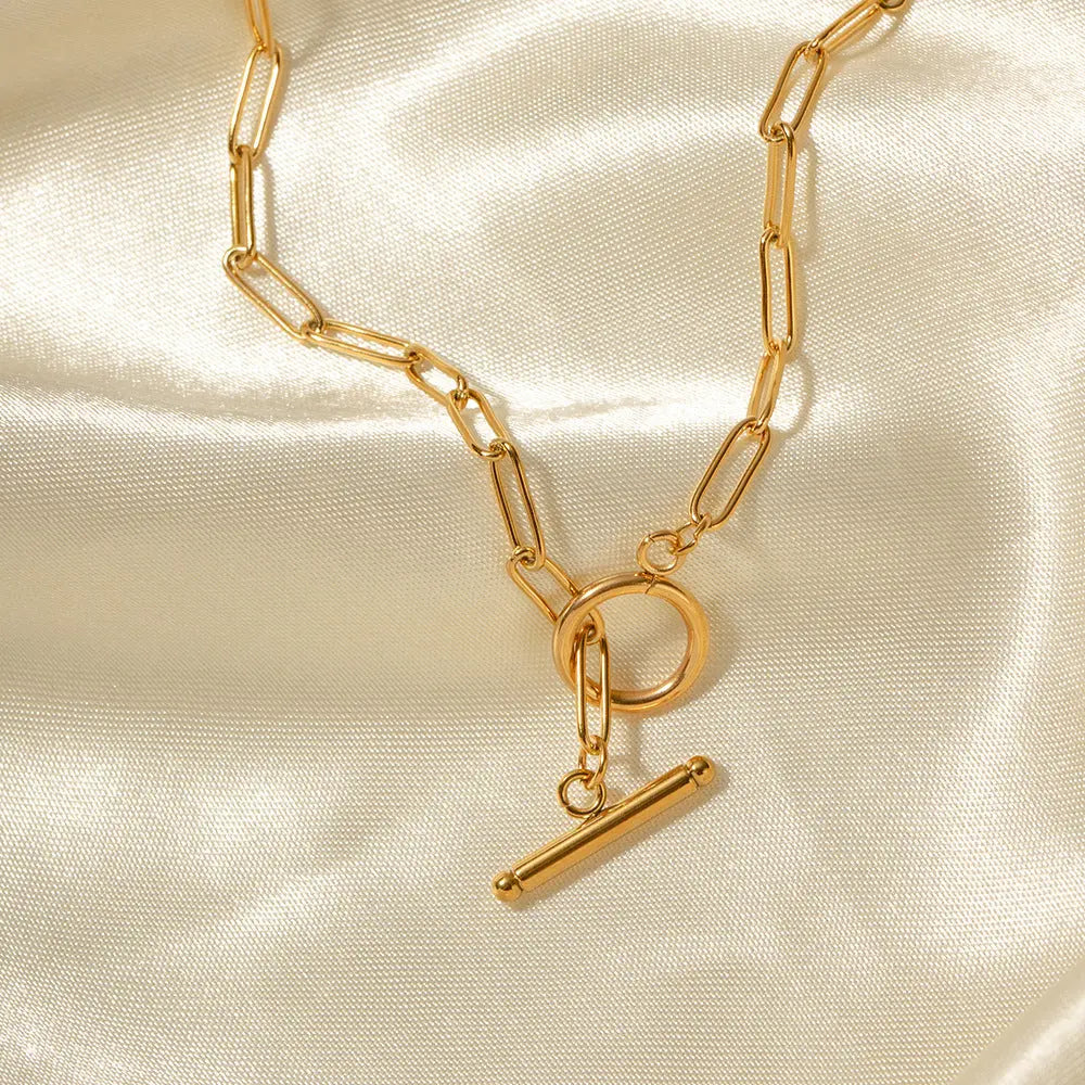 Lovcia 18K Gold Plated Stainless Steel Toggle Clasp Chain Necklace for Women - Elegant and Durable Link Design-Necklaces-Gold_JDN20151-Gold_JDN20151