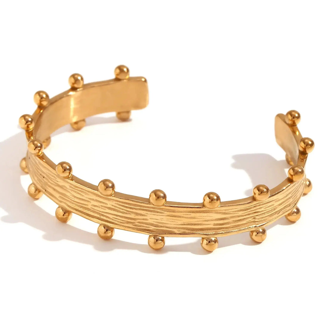 Lovcia 18K Gold Plated Stainless Steel Vintage Brushed Style Bangle Cuff Bracelet for Women-Bracelets-Gold-Gold