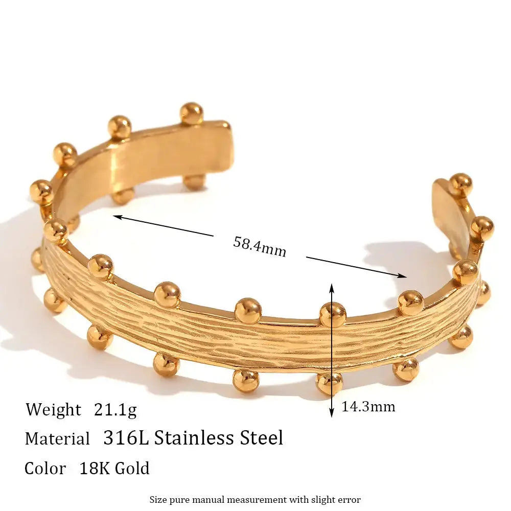 Lovcia 18K Gold Plated Stainless Steel Vintage Brushed Style Bangle Cuff Bracelet for Women-Bracelets-Gold-Gold