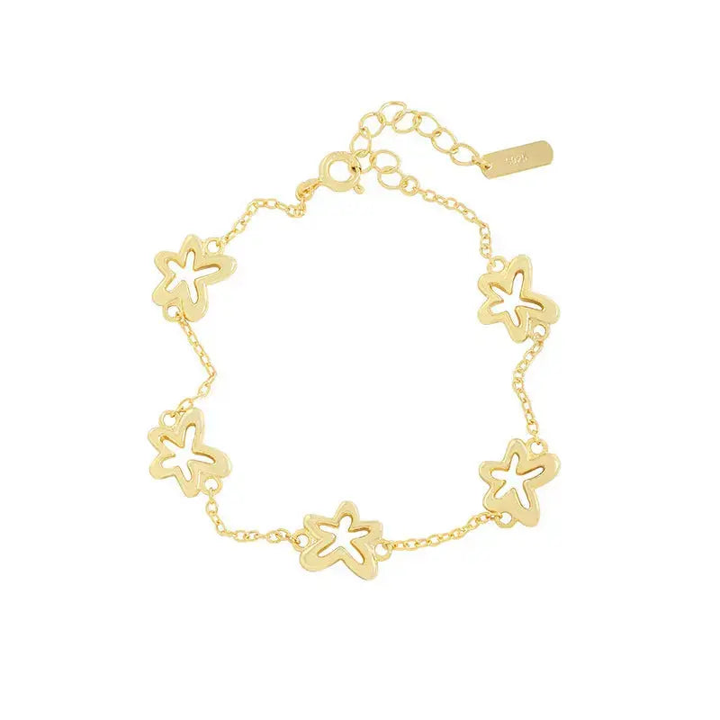Lovcia 18K Gold Plated Sterling Silver Little Flower Charm Bracelet for Women-Bracelets-Gold-Gold