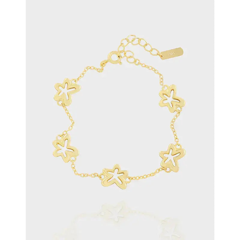 Lovcia 18K Gold Plated Sterling Silver Little Flower Charm Bracelet for Women-Bracelets-Gold-Gold