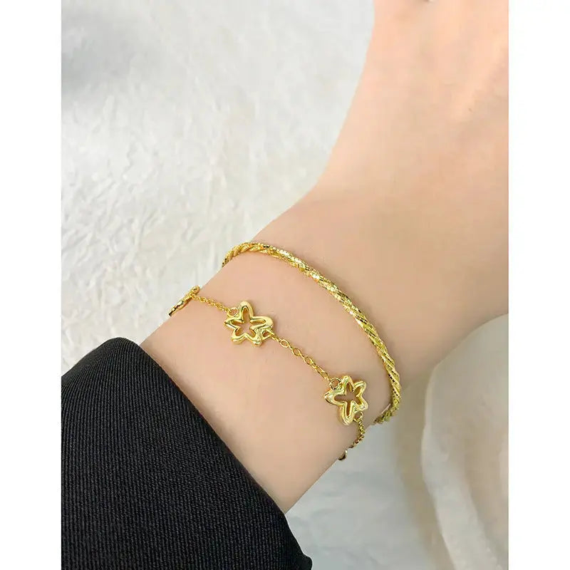 Lovcia 18K Gold Plated Sterling Silver Little Flower Charm Bracelet for Women-Bracelets-Gold-Gold