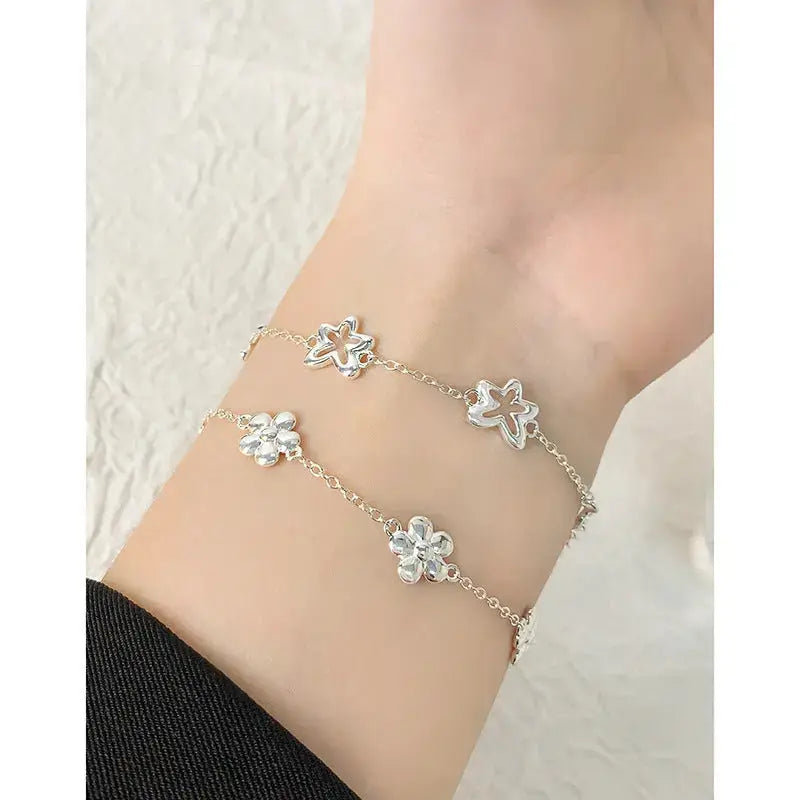 Lovcia 18K Gold Plated Sterling Silver Little Flower Charm Bracelet for Women-Bracelets-Gold-Gold