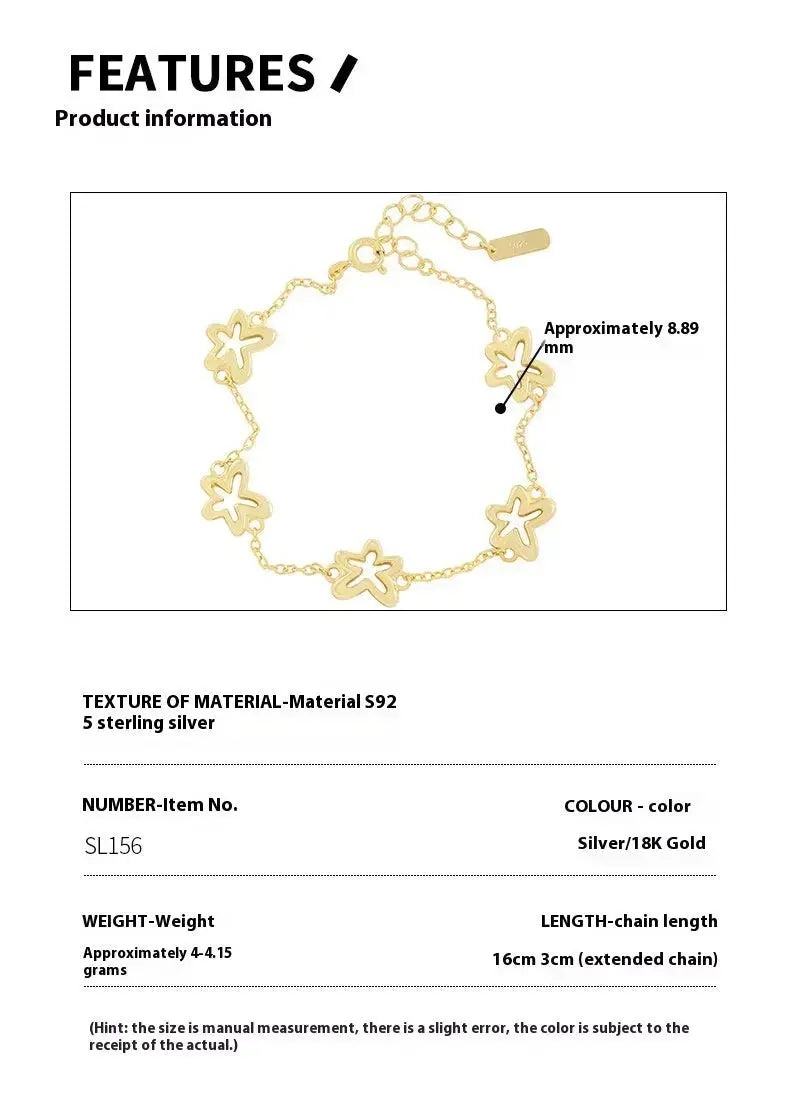 Lovcia 18K Gold Plated Sterling Silver Little Flower Charm Bracelet for Women-Bracelets-Gold-Gold
