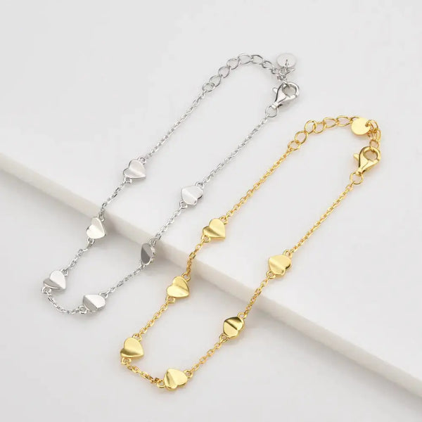 Lovcia 18K Gold Plated Sterling Silver Radiant Hearts Harmony Charm Bracelet for Women-Bracelets-Silver-Silver