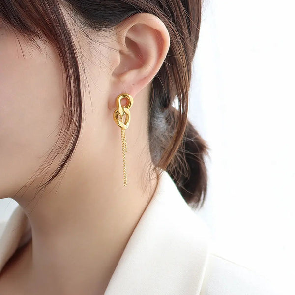 Lovcia 18K Gold Plated Titanium Steel Chain Link Dangle Earrings for Women-Earrings-Silver-Silver