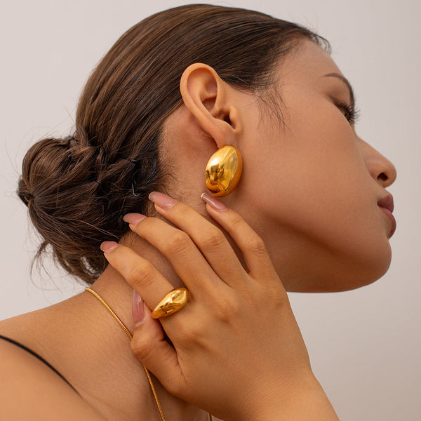 Lovcia 18K Gold Plated Titanium Steel Geometric Oval Stud Earrings for Women-Earrings-JDE2307055-JDE2307055