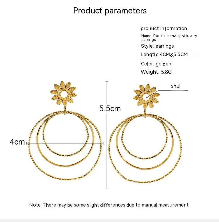 Lovcia 18K Gold Plated Titanium Steel Multi-layer Round Floral Drop Earrings for Women-Earrings-Gold-Gold