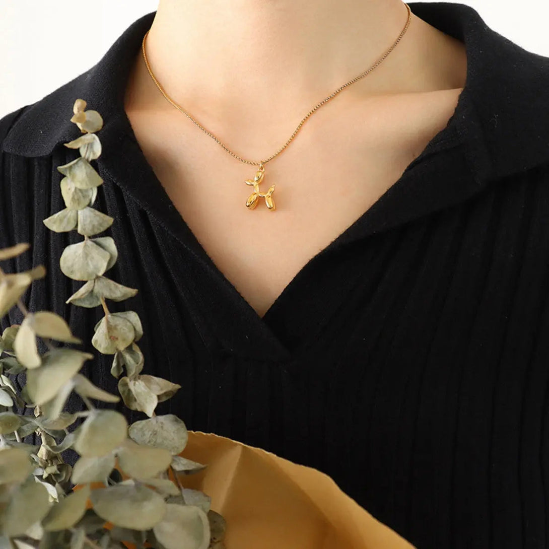 Lovcia 18K Gold-Plated Titanium Steel Puppy Shape Pendant Necklace-Necklaces-Gold-One Size-Gold