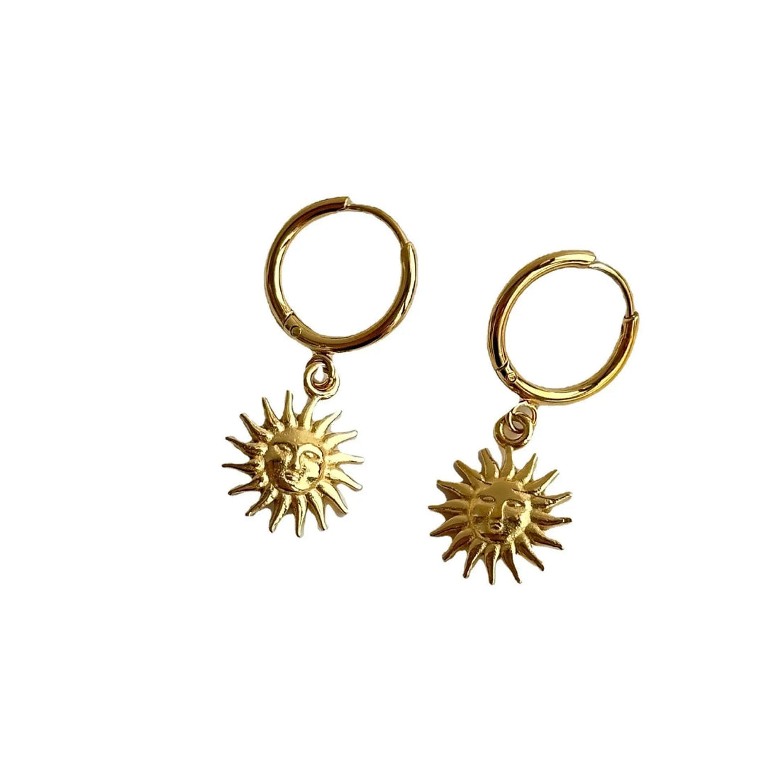 Lovcia 18K Gold-Plated Titanium Steel Sun & Star Earrings - Retro Luxury for Women-Earrings-Gold-Gold