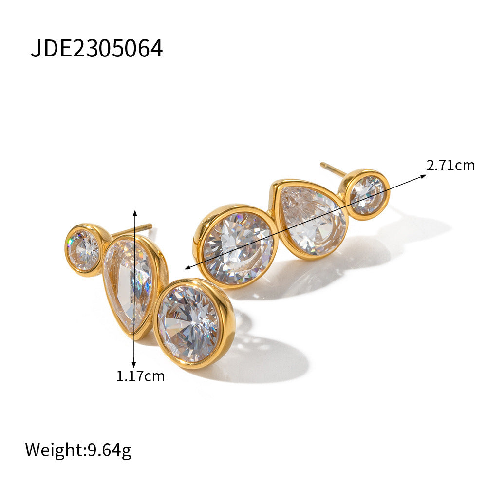 Lovcia 18K Gold Stainless Steel Zircon Non-fading Hypoallergenic Stud Earrings for Women-Earrings-JDE2305064-JDE2305064